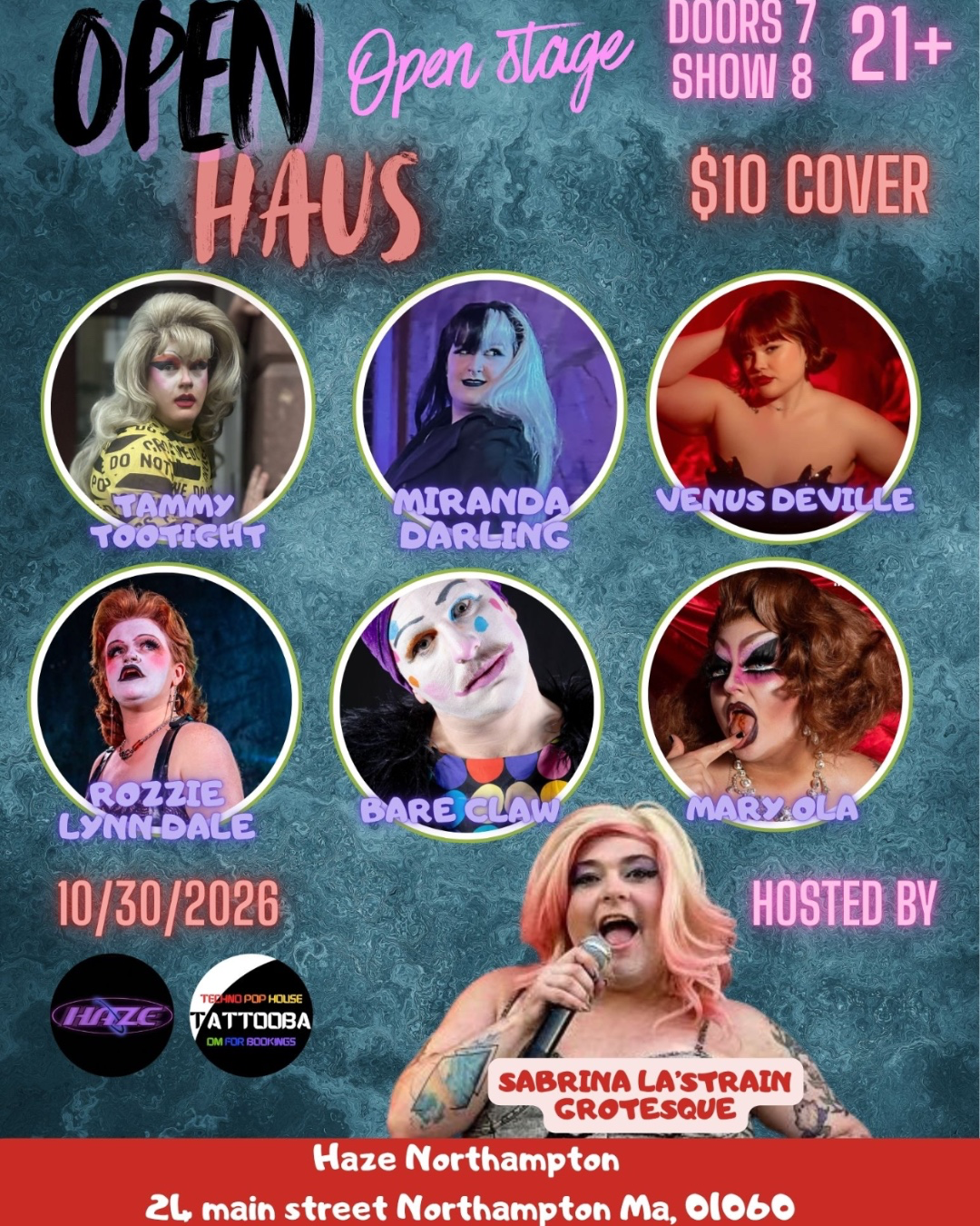 Flyer: Open Haus drag show with Sabrina La’Strain Halloween special!